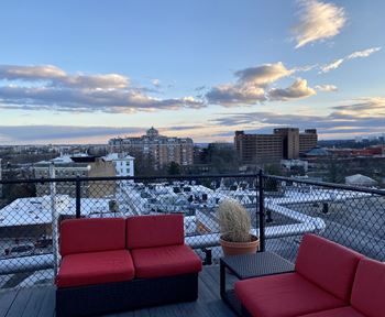 Rooftop terrace with city views